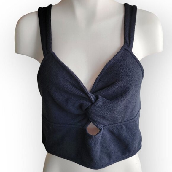 🖤 Madewell Black Knot Front Crop Tank Top XL Cotton Cutout Stretchy 🖤 - Picture 2 of 10